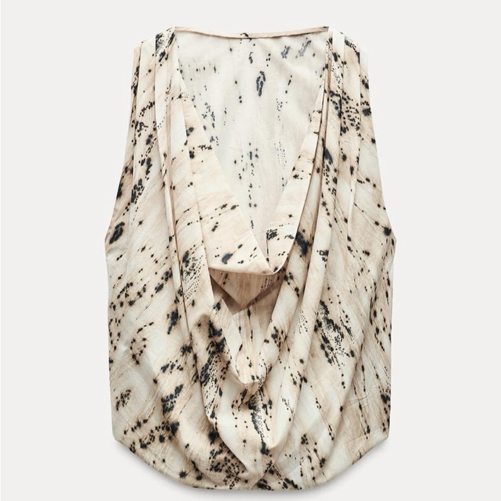 NWT Zara VOLUMINOUS PRINTED TOP ZW COLLECTION Black/Ecru Size Small - Picture 6 of 9